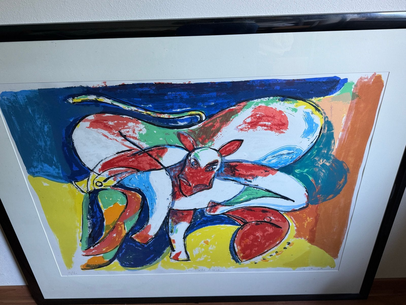 Anton Vrede - Gesigneerde zeefdruk 'lijst Cow Bird Beach, Antiek en Kunst, Kunst | Litho's en Zeefdrukken, Ophalen