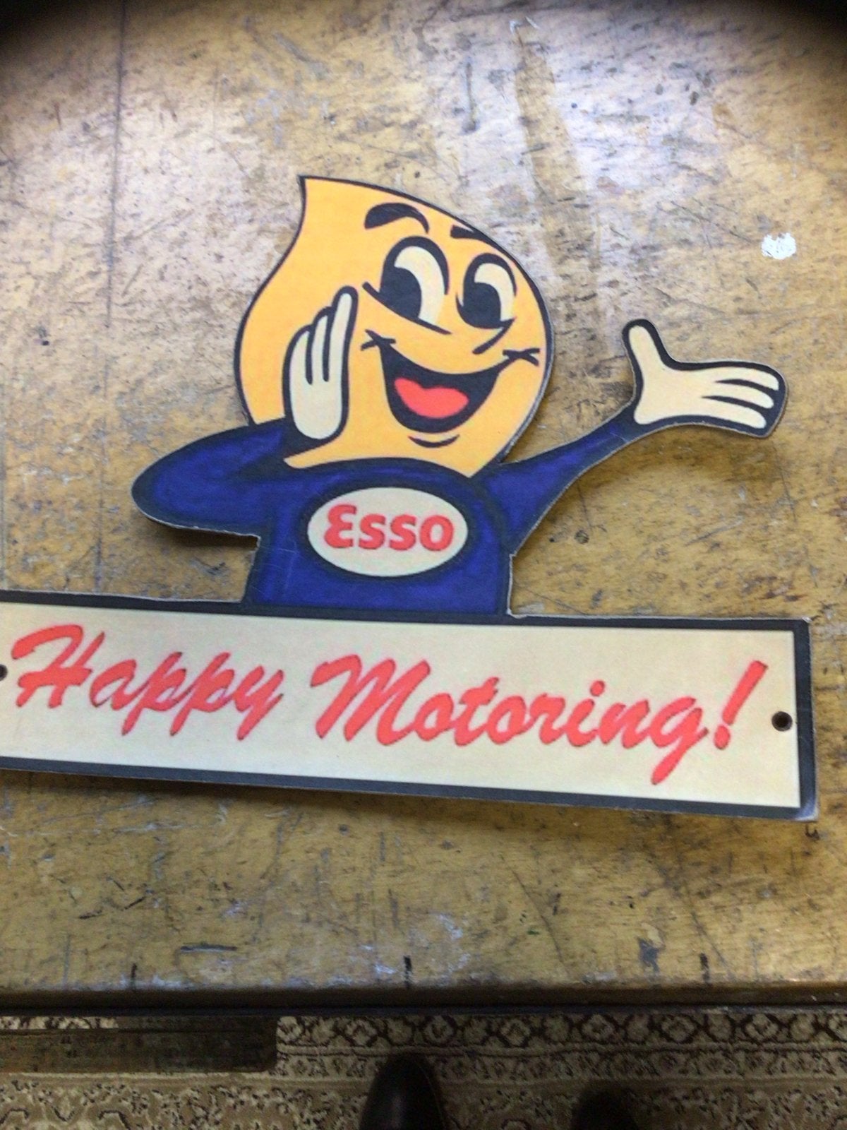Vintage Esso Happy Motoring kartonnen staander jaren '60, Ophalen of Verzenden, Gebruikt, Reclamebord