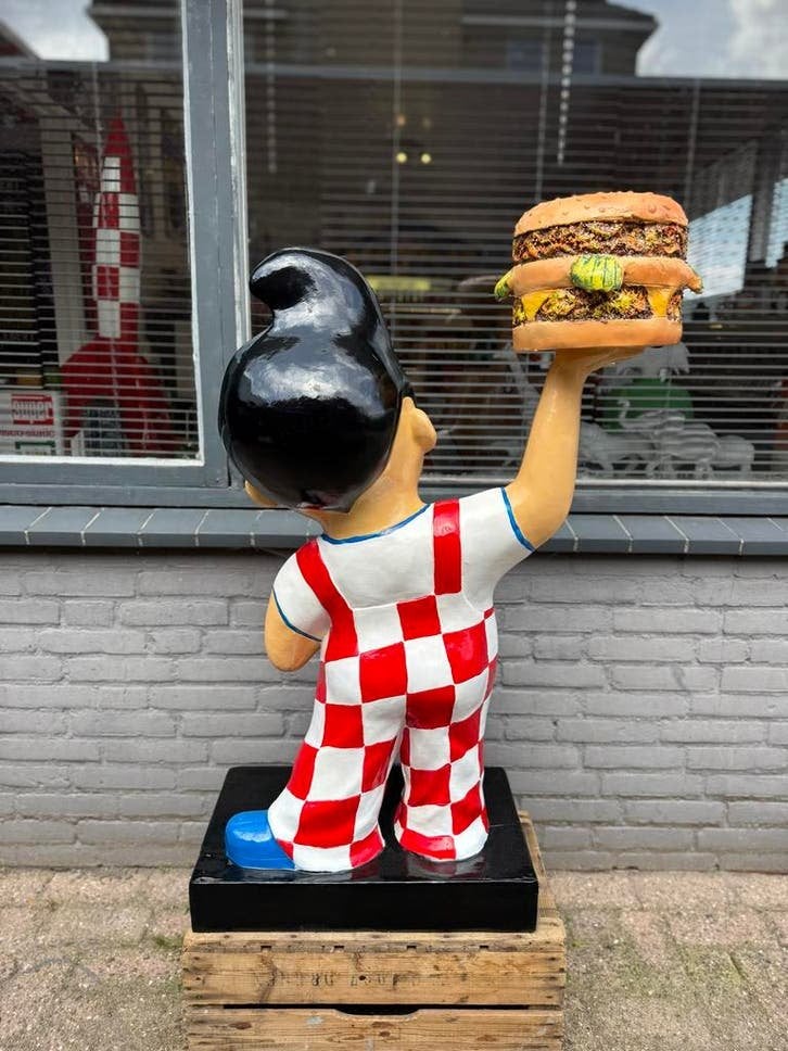 Big Boy Beeld met Hamburger - Klassieke Diner Decoratie, Ophalen, Kunststof, 1 meter - 2 meter, Beeld