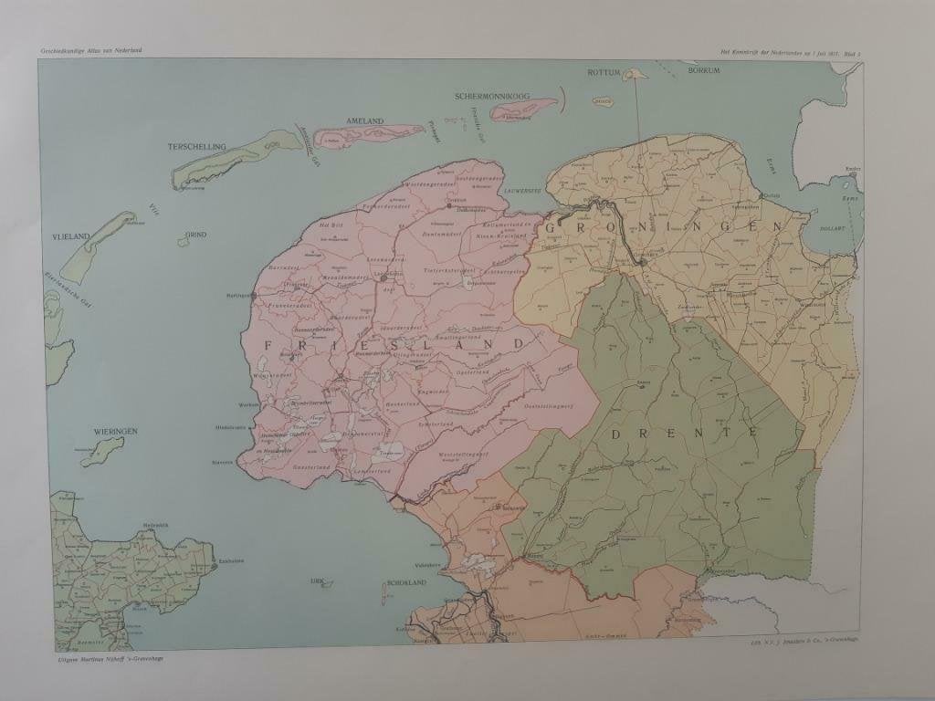 B105/ Plattegrond Noord Nederland op 1-7-1817 Litho uit 1930, Antiek en Kunst, Ophalen of Verzenden
