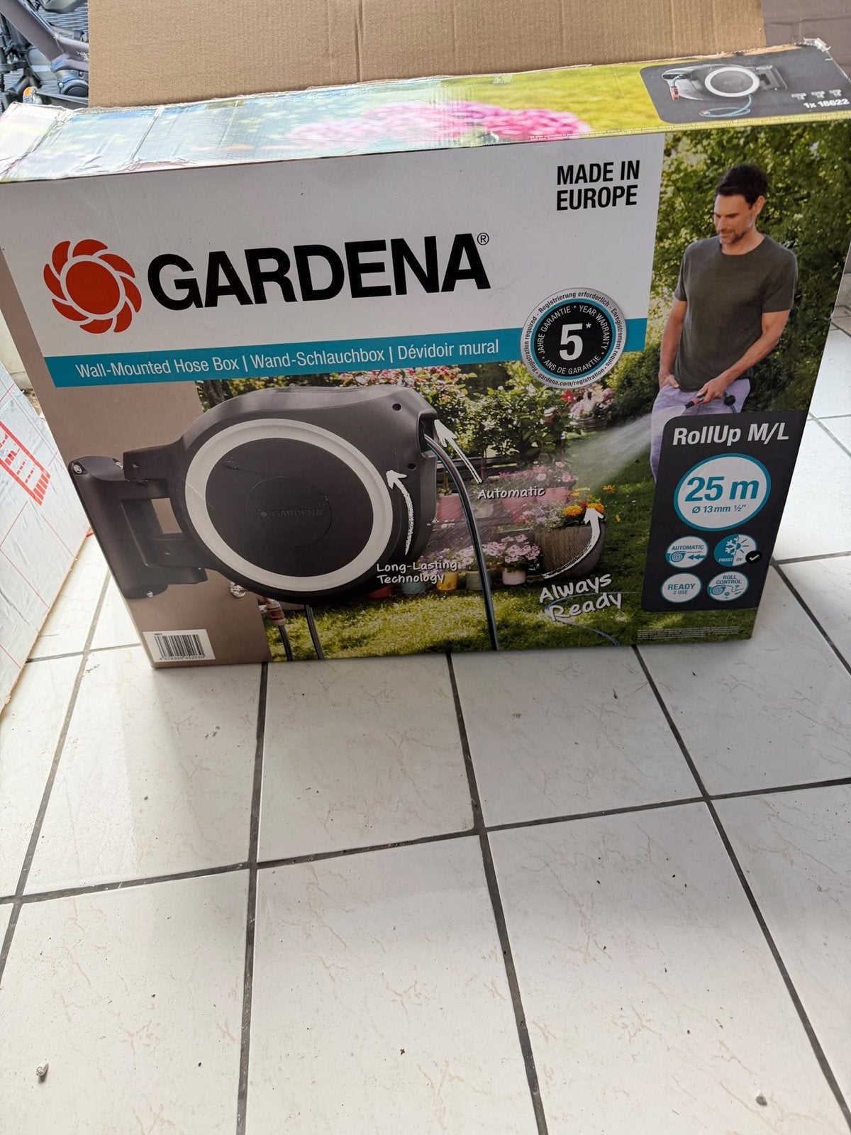 Nieuwe Gardena RollUp M/L Wand-Slangbox 25m, Ophalen, Nieuw, Tuinslanghaspel