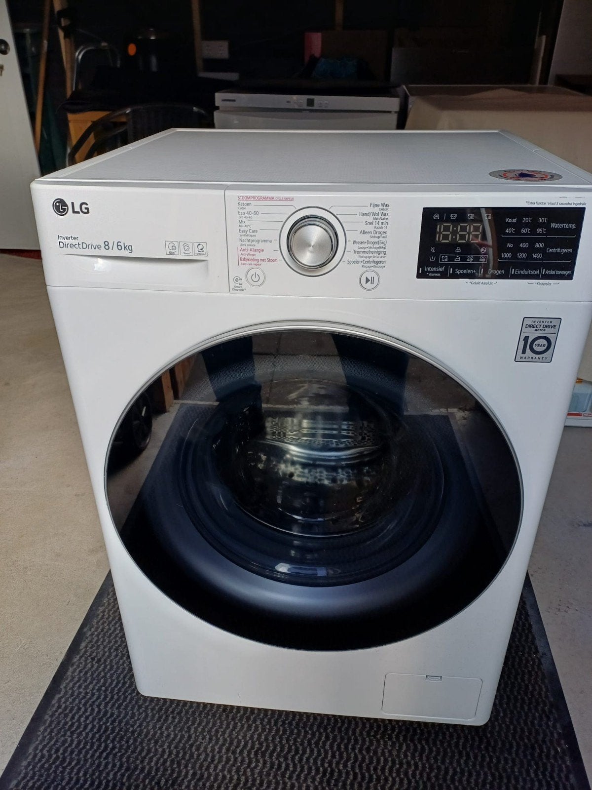 LG was droogcombinatie, Ophalen, 1200 tot 1600 toeren, Handwasprogramma, 85 tot 90 cm