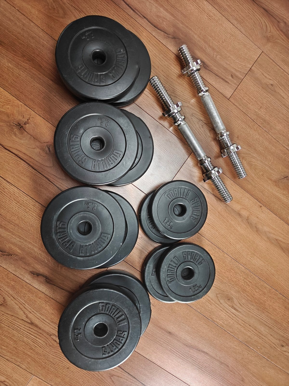 Dumbbellset Gorilla Sports - 2 Halters met Schijven, Ophalen, Gebruikt, Rug, Halterset