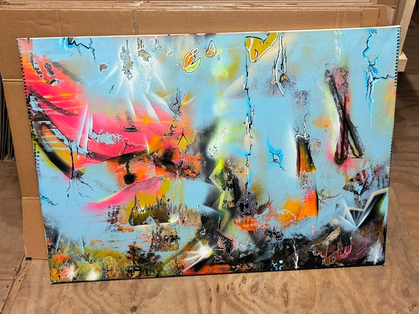 Abstract Schilderij: Graffiti & Acryl Mixed Media, Ophalen
