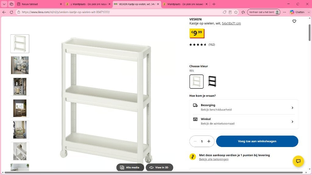 2 keer vesken trolley op wielen ikea gebroken wit, Ophalen, Zo goed als nieuw
