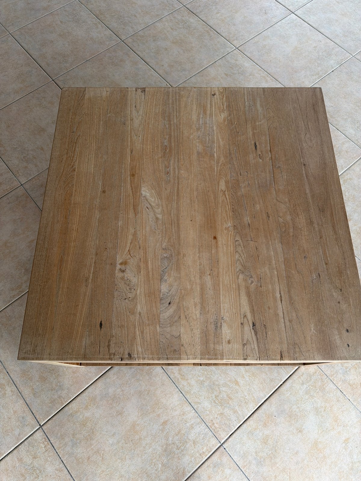 Robuuste vierkante salontafel van teakhout, Ophalen, Gebruikt, 50 tot 100 cm, 5 – 50