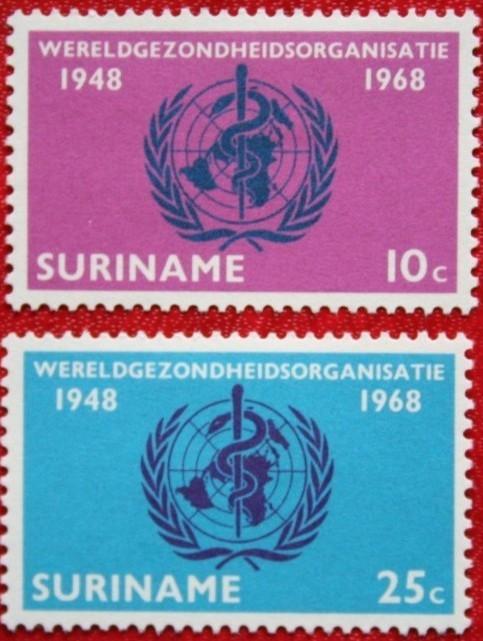 Suriname 1968 - nvph 495-496 - 20 jaar WHO, Postzegels en Munten, Postzegels | Suriname, Verzenden, Postfris