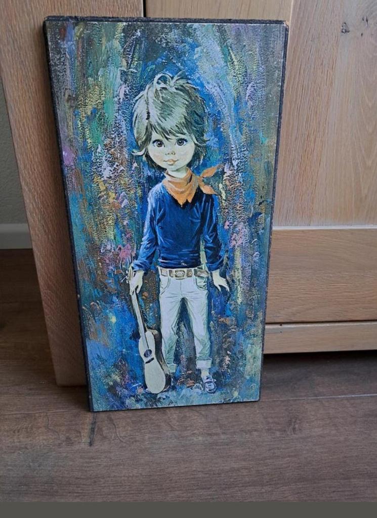 Vintage schilderijtje op hardboard retro 19,5-39 cm jaren 70, Ophalen of Verzenden, Gebruikt, Minder dan 50 cm, Print