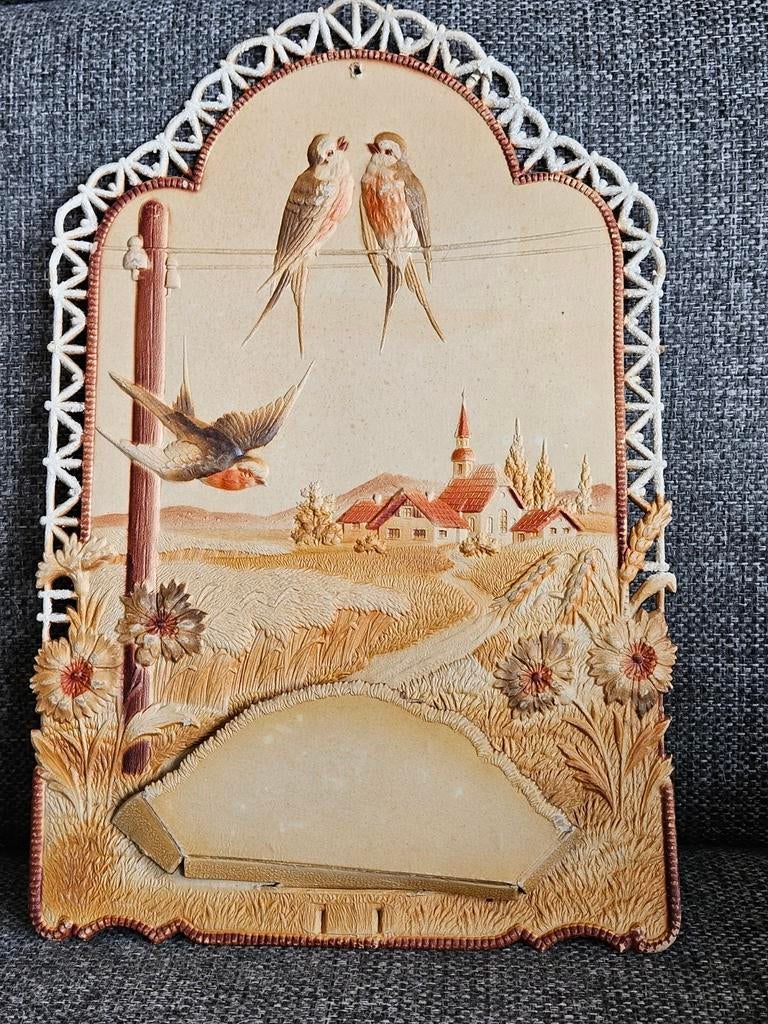 Vintage wanddecoratie met vogels en landschap, Ophalen of Verzenden