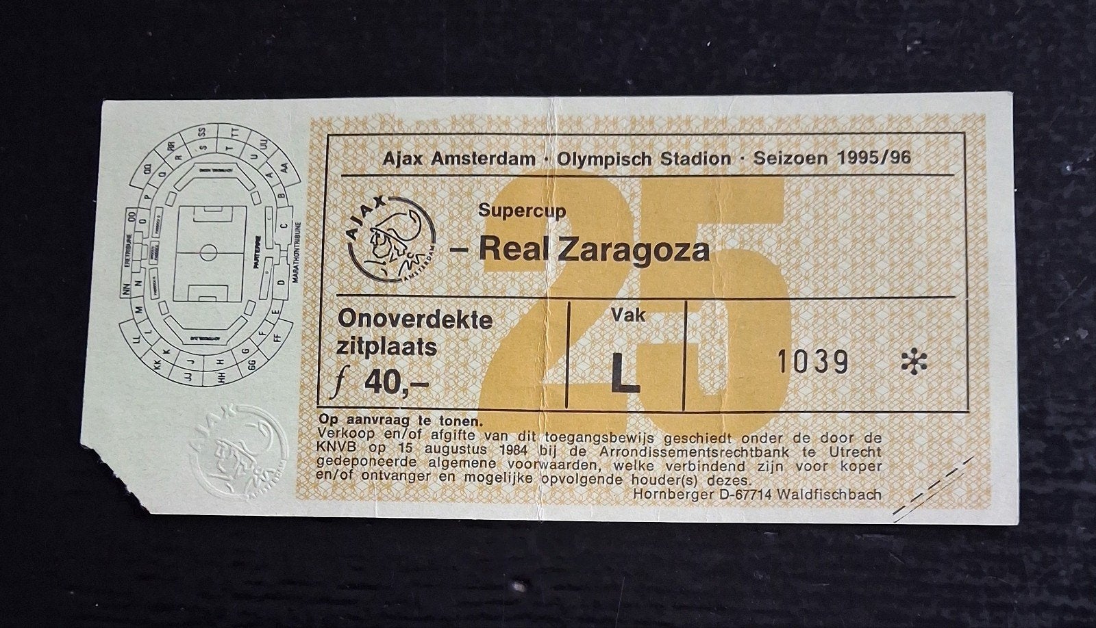 Ticket Ajax-Real Zaragoza Supercup finale 1996., Ophalen of Verzenden, Gebruikt