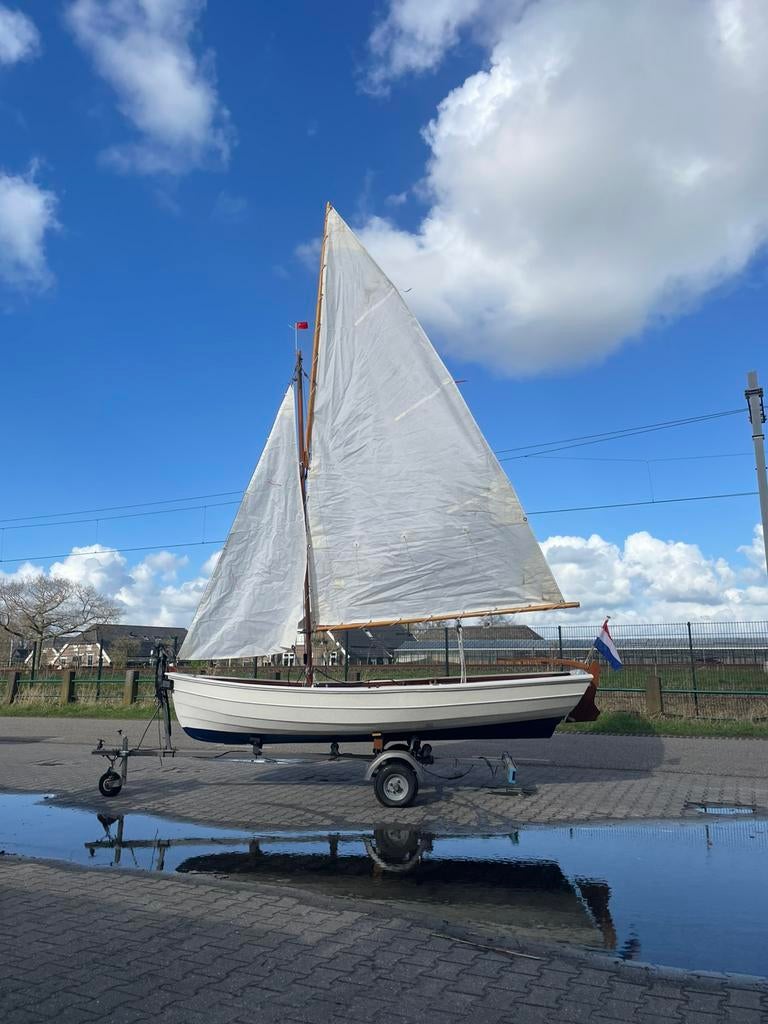 Houten zeilboot penobscot 17 inclusief trailer, Watersport en Boten, Open zeilboten, Ophalen, Geen motor, Gebruikt, 6 meter of meer