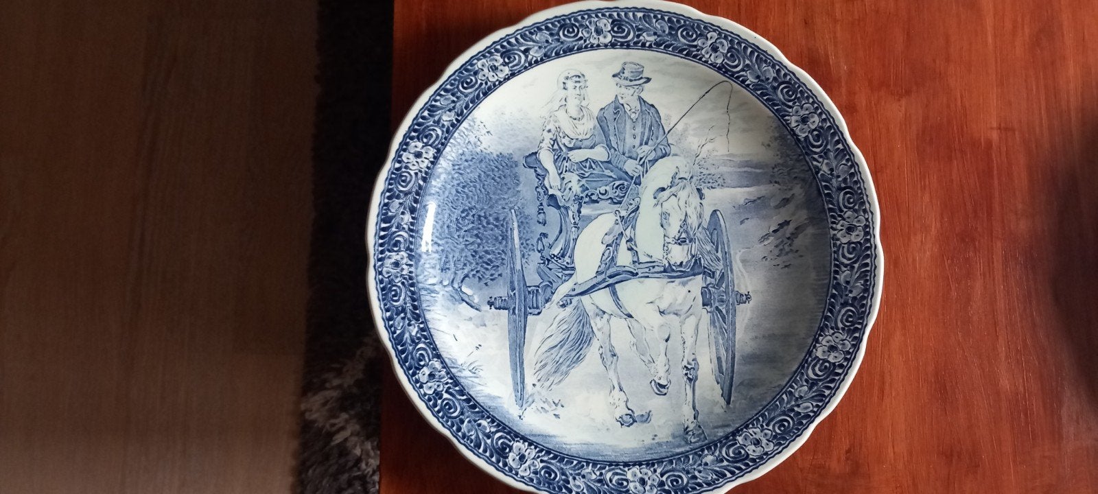 Antieke Delfts Blauwe Schaal met Koets Scène, Antiek en Kunst, Ophalen