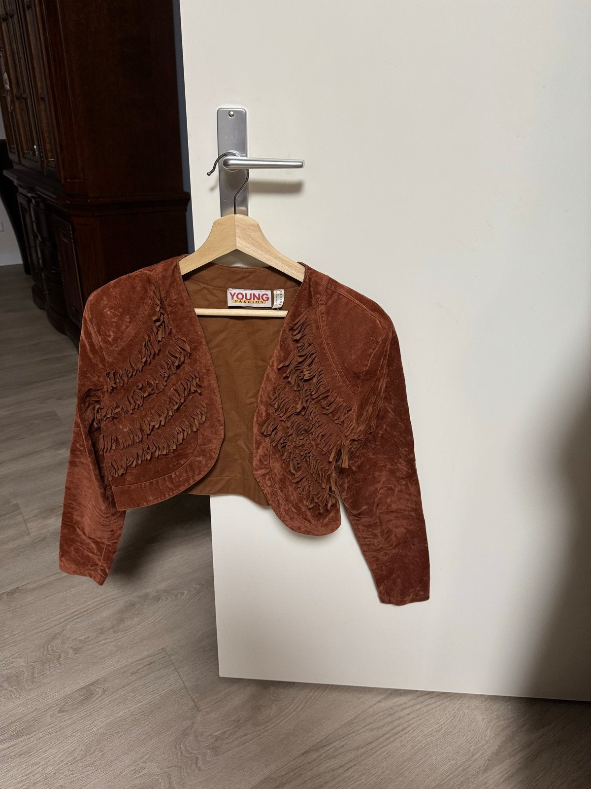 Young Fashion suède bolero met franjes, Ophalen of Verzenden, Gedragen, Maat 38/40 (M), Bruin