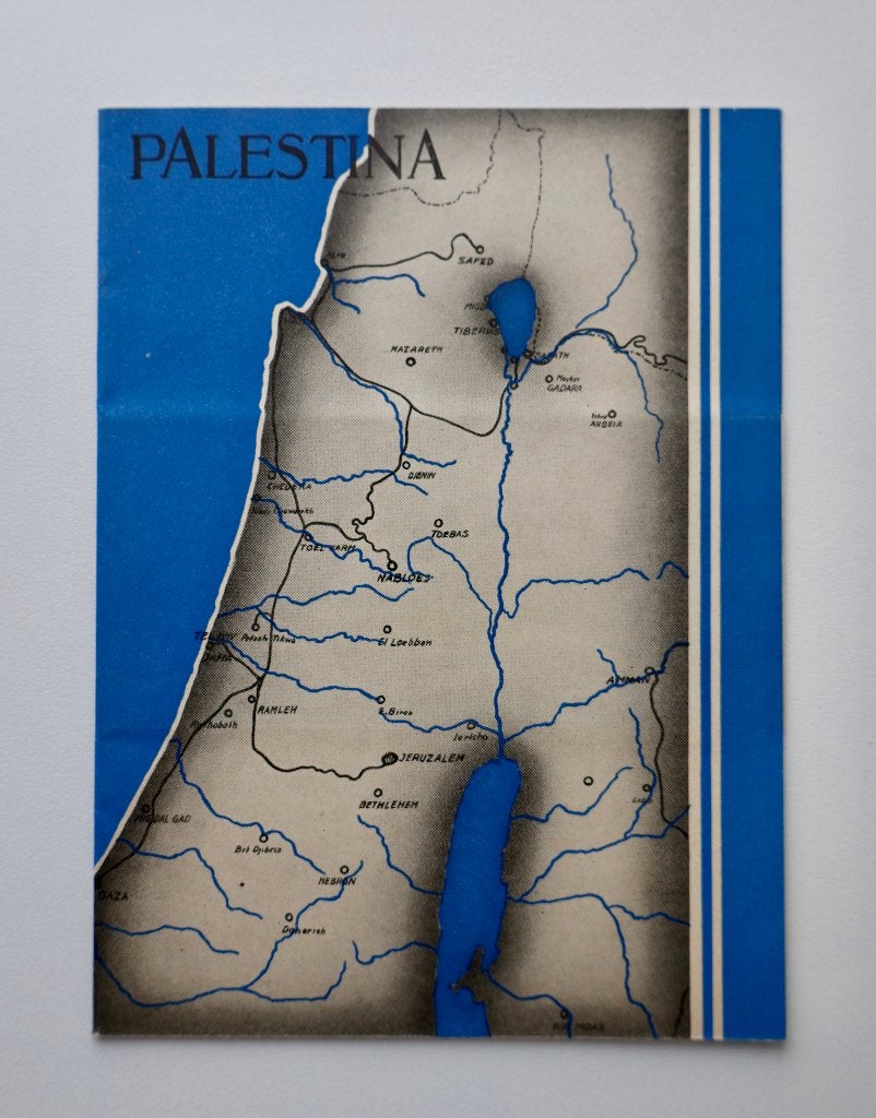 Uitvouw folder Gezelschapsreizen naar Palestina Fré Cohen, Ophalen of Verzenden, Gelezen, Fré Cohen