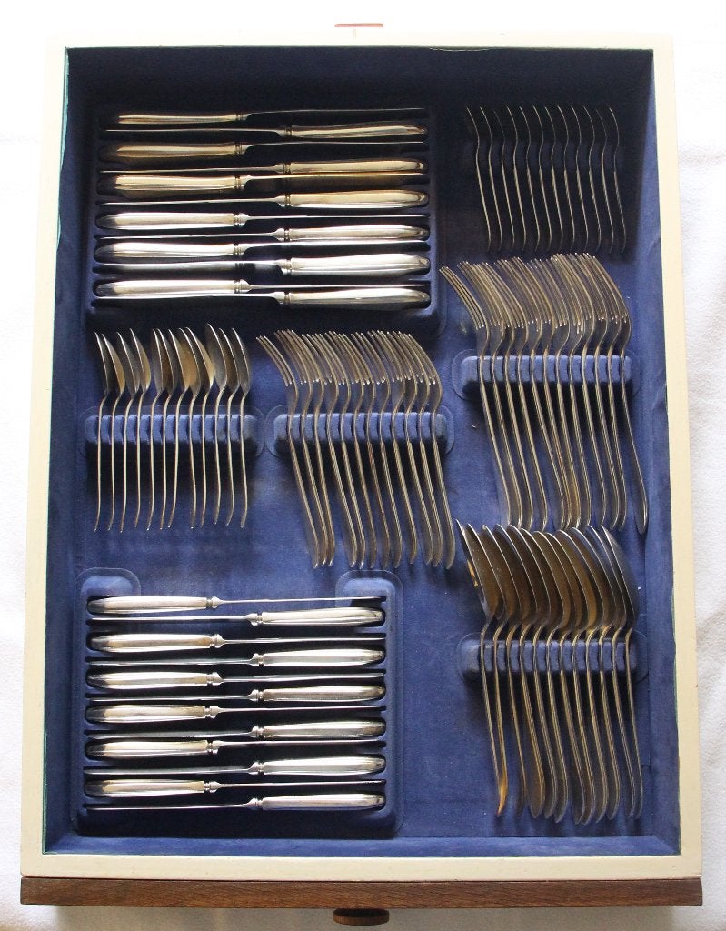 Verzilverde bestekcassette,  12 personen (164 delig), Ophalen of Verzenden