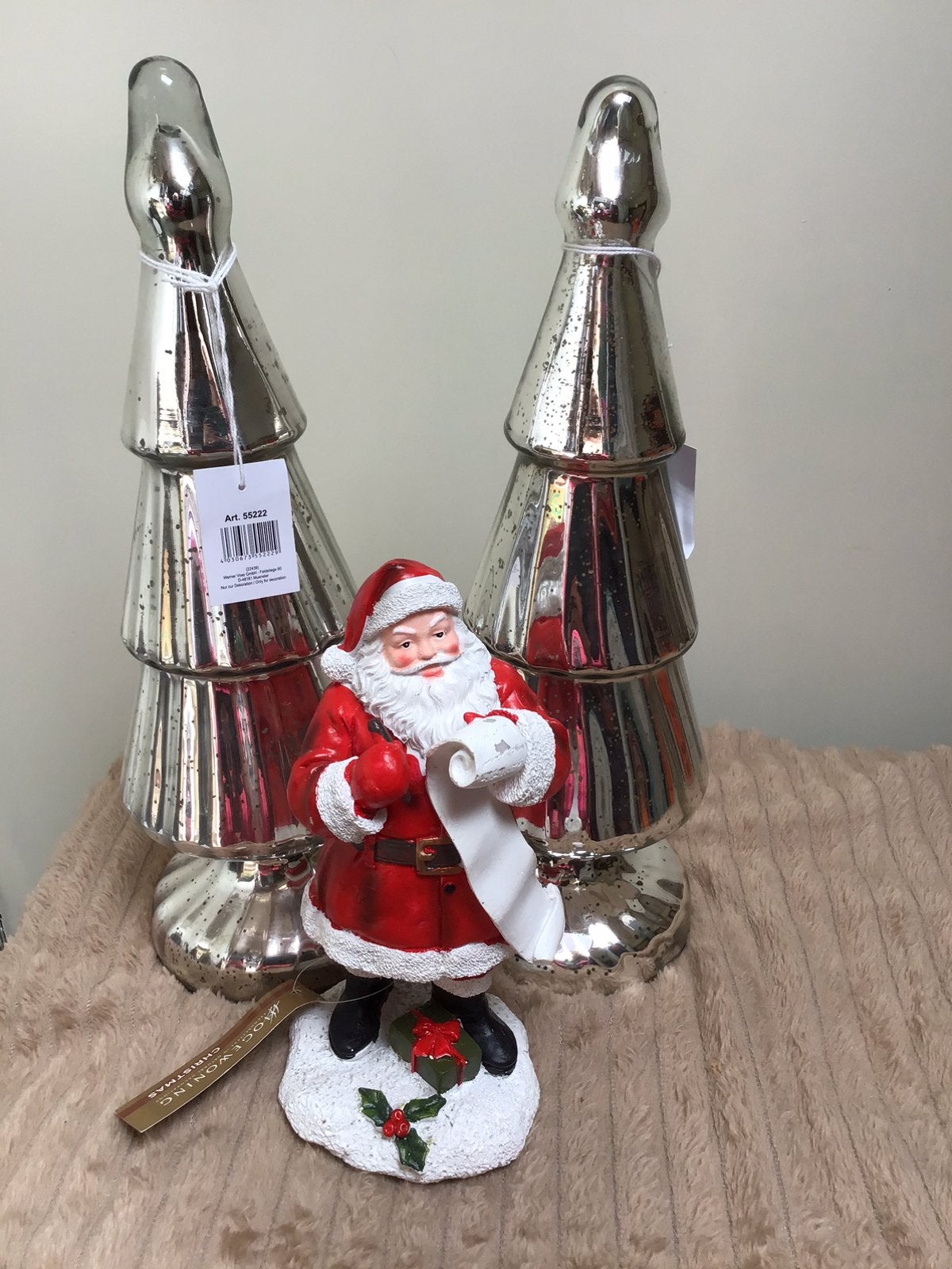2 glazen kerstbomen zilver plus Kerstman, NIEUW, Ophalen of Verzenden, Nieuw