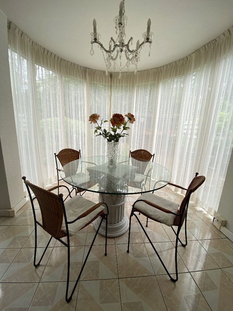 Rieten stoelen, Ophalen of Verzenden, Bruin, Metaal, Vier