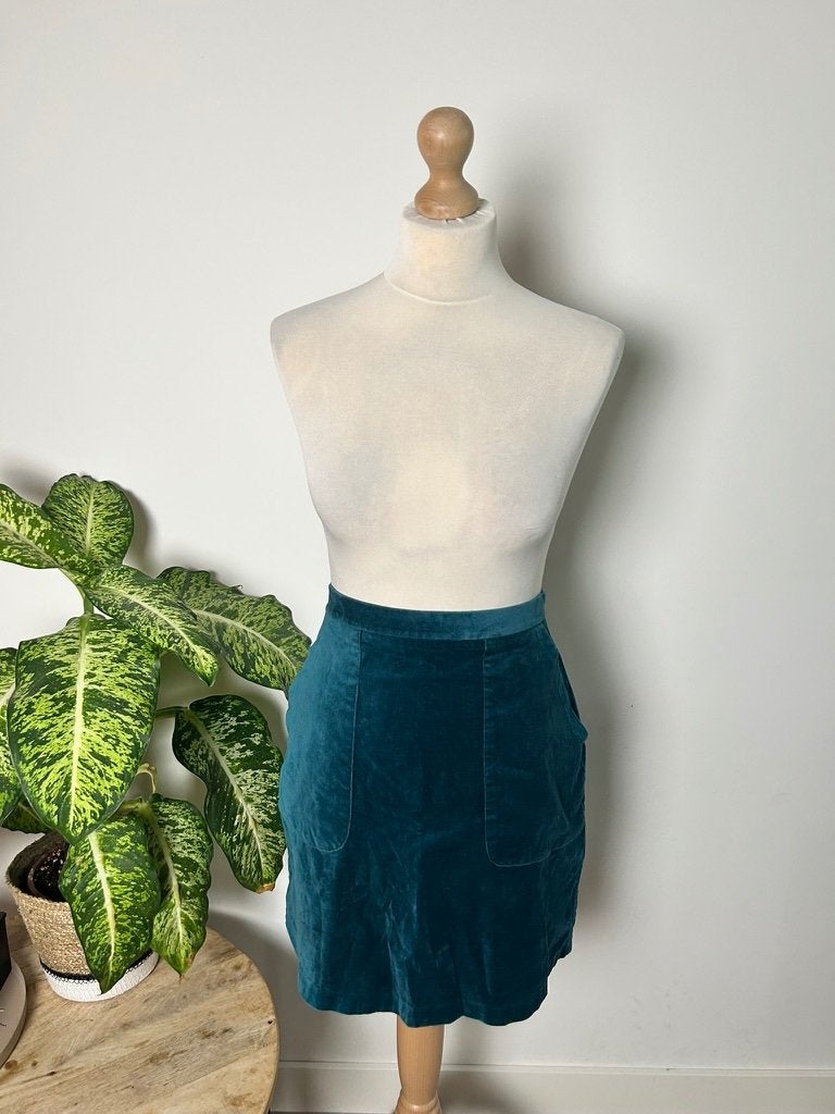 King Louie maat 38 prachtige turquoise velvet rok 3439, Kleding | Dames, Maat 38/40 (M), Blauw, Ophalen of Verzenden, Zo goed als nieuw