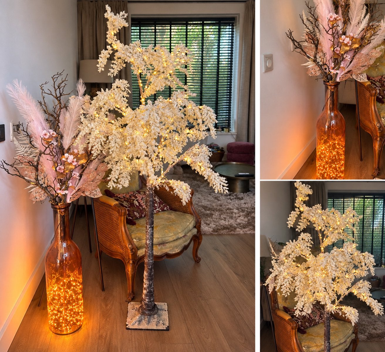 Luxe verlichte bloesemboom 160 cm + designvaas 140 cm, Huis en Inrichting, Ophalen, Zo goed als nieuw
