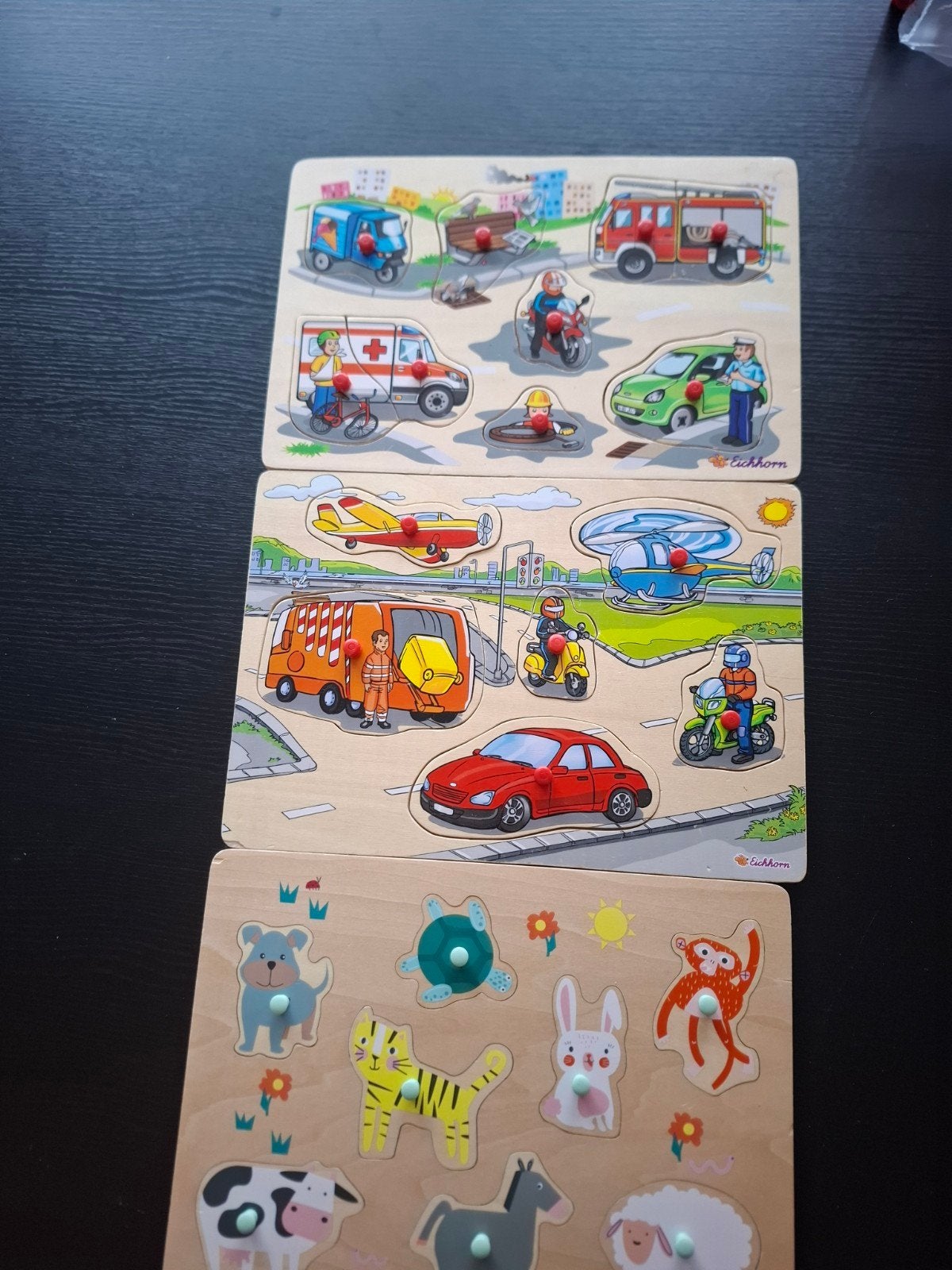 Houten Puzzels: Voertuigen en Dieren (3 stuks), Ophalen of Verzenden, Gebruikt, Puzzelen