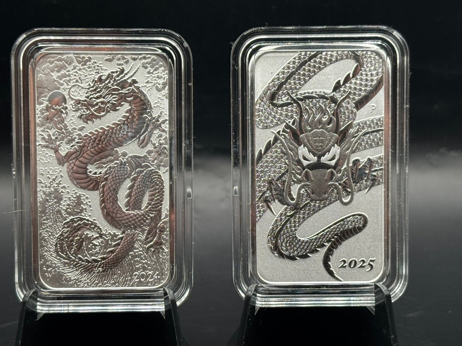 Rectangular dragon baar - 2 x 1oz zilver - 2025 + 2024, Ophalen of Verzenden, Zilver