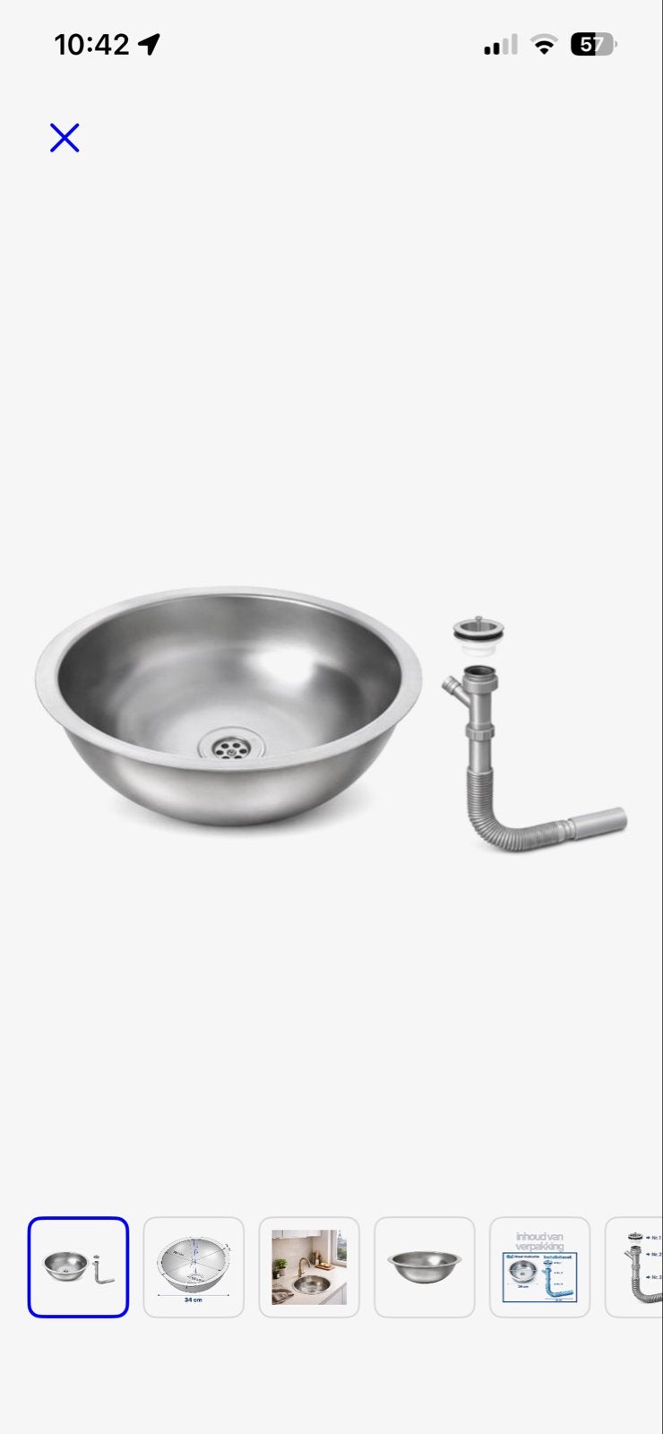 Rvs Wastafel Rond 34cm met Afvoer - Nieuw, Ophalen of Verzenden, Nieuw, Rvs, Wastafel