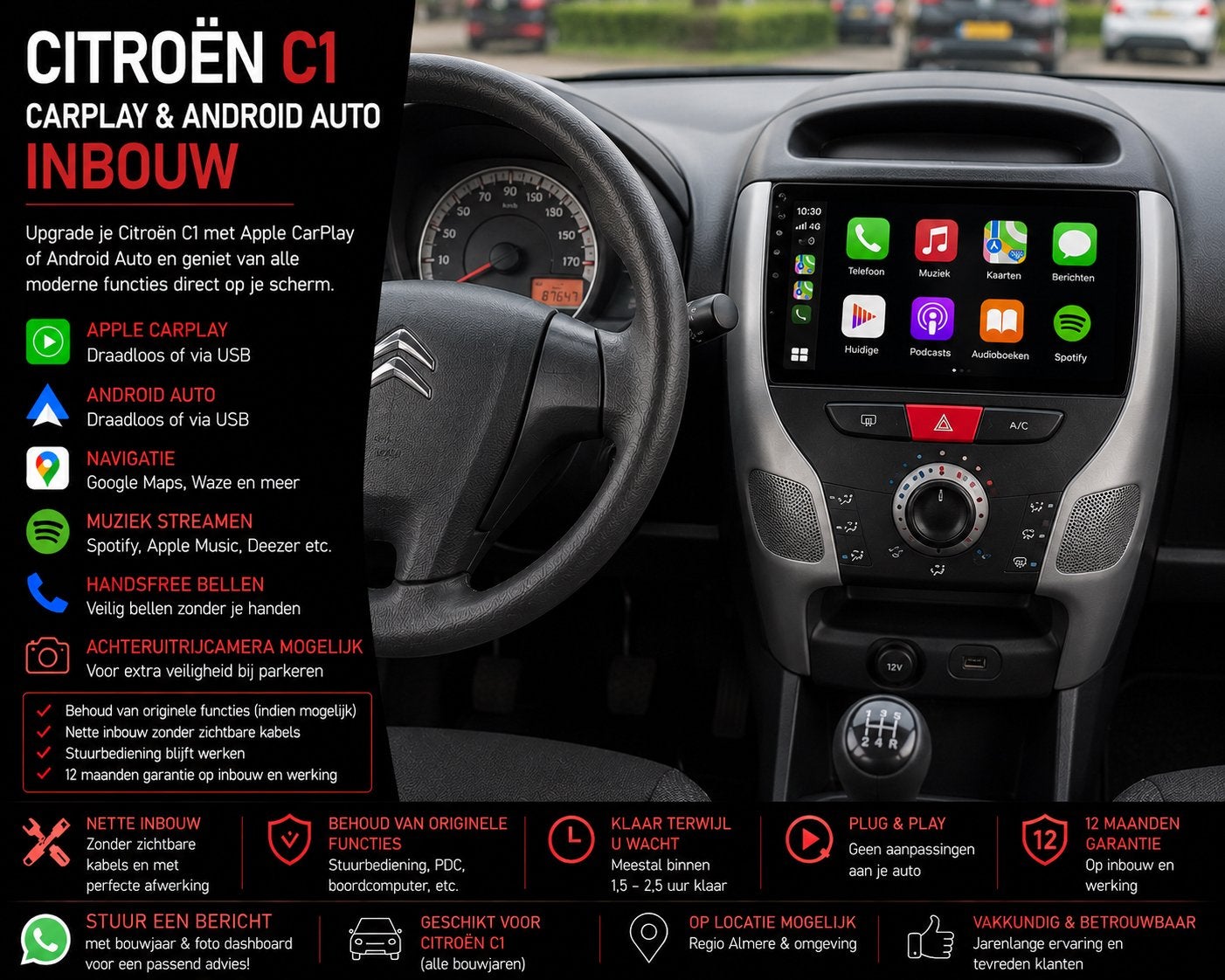Citroën C1 CarPlay & Android Auto Inbouw, Auto diversen, Autoradio's, Nieuw, Ophalen