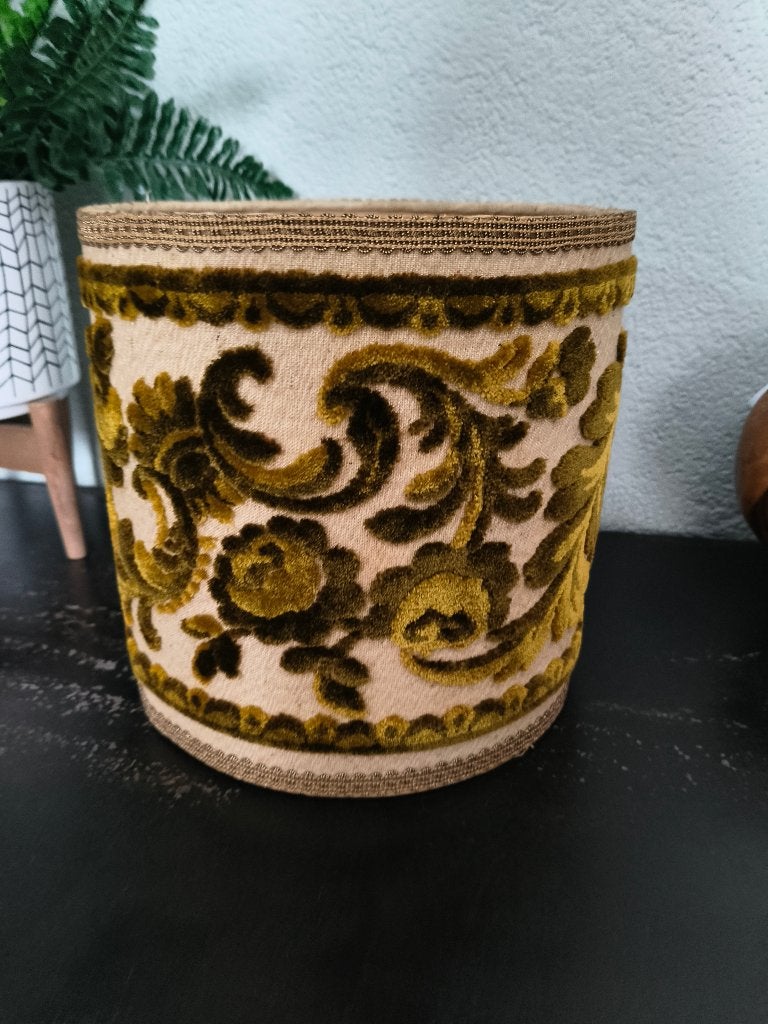 Vintage lampenkap groen beige, 20 cm, Tafellamp, Beige, Rond