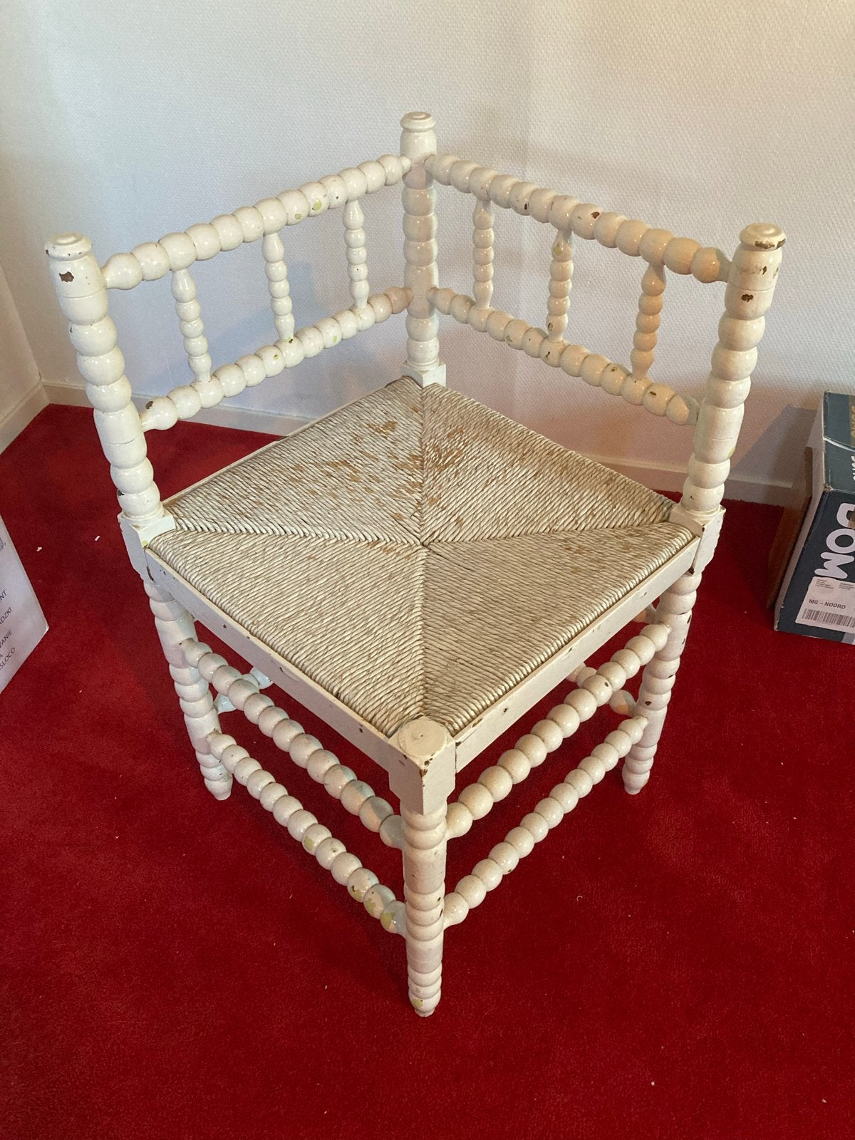 Vintage hoekstoel met biezen zitting, Ophalen