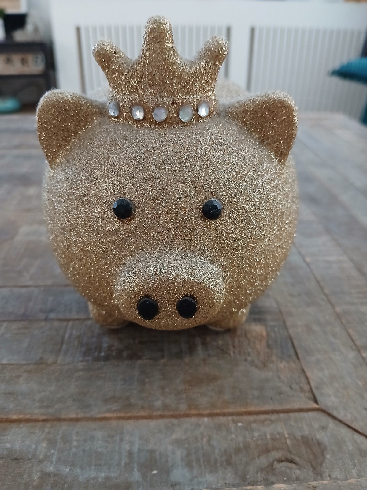 Spaarpot, goudkleur met glitter, Verzamelen, Spaarpotten, Ophalen of Verzenden, Gebruikt, Steen, Aardewerk of Keramiek, Dier