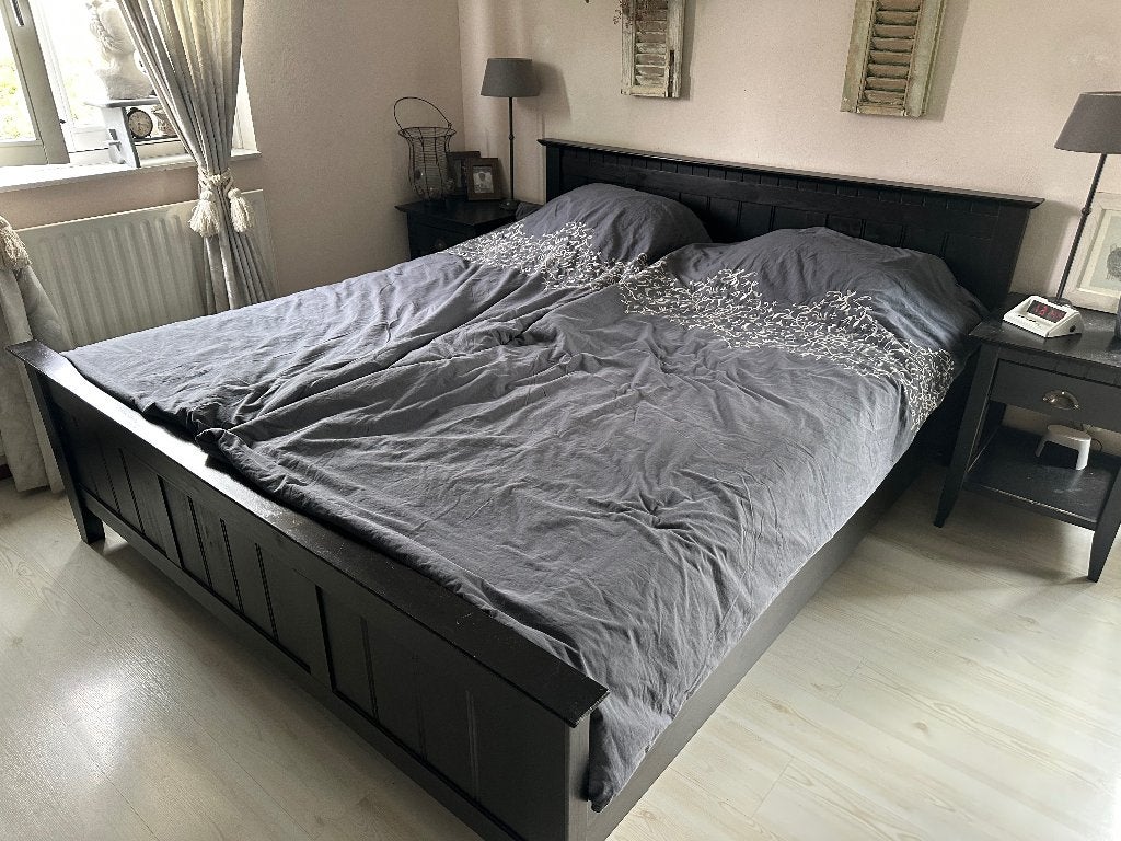 Tweepersoonsbed met Auping spiraalbodems (90x220), Ophalen, Bruin, Tweepersoons, Landelijk
