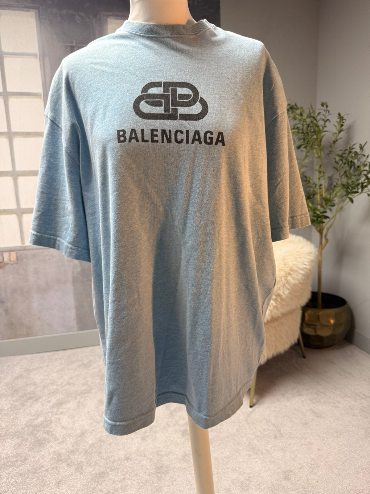 Balenciaga BB Logo T-shirt Maat M Oversized Origineel, Ophalen of Verzenden, Zo goed als nieuw, Blauw