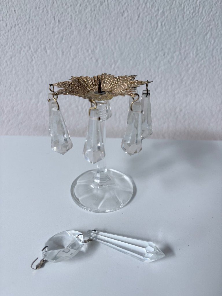 VINTAGE KAARSENKANDELAAR MET PEGELS EN LAMPJE, Ophalen of Verzenden