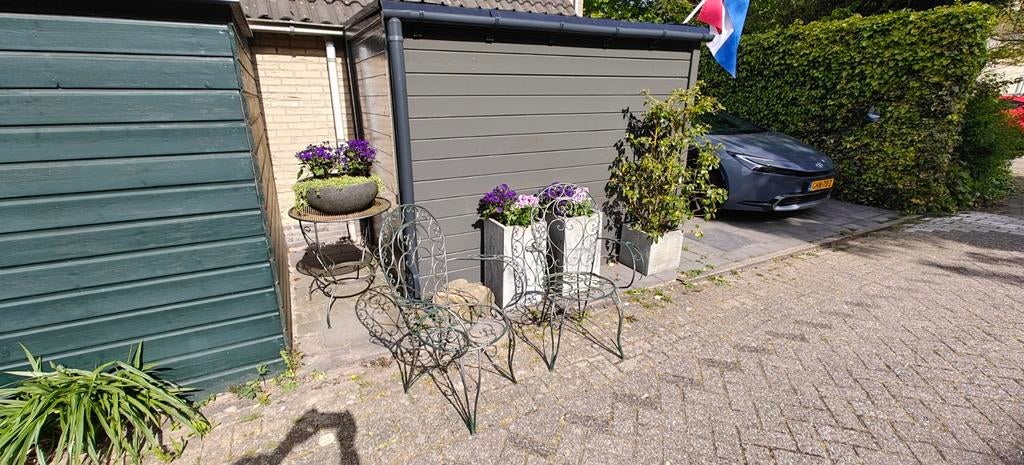 Prachtige RVS Franse stoeltjes, Tuin en Terras, Tuinstoelen, Ophalen of Verzenden, Gebruikt, Rvs