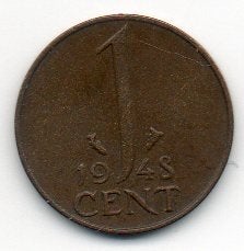 1 cent Wilhelmina periode 1948, Ophalen of Verzenden, Koningin Wilhelmina, 1 cent, Losse munt