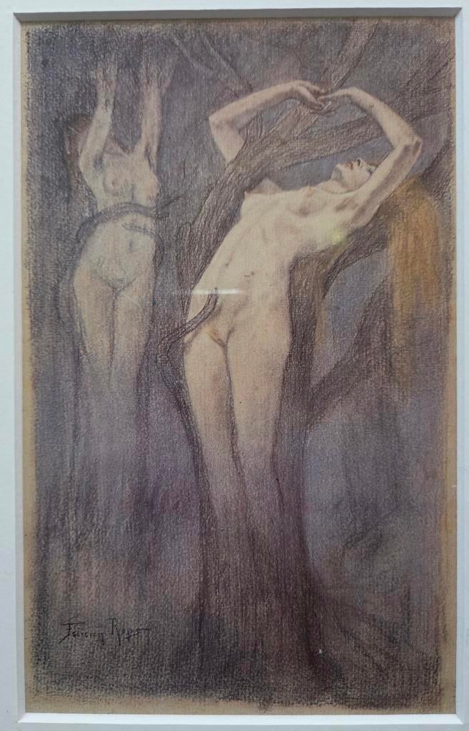 Felicien Rops. Prent. Vrouwen. Naakt., Ophalen of Verzenden