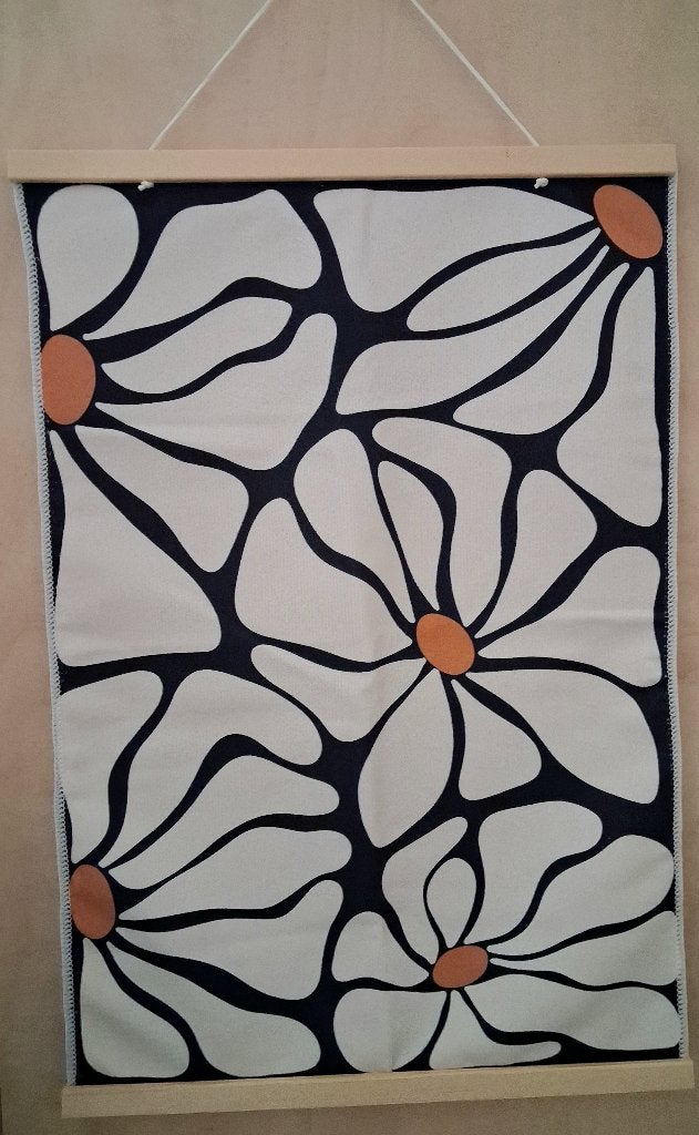 Unieke bloemen wandhanger zwart wit oranje, Ophalen, Eigen ontwerp, 40 cm, Wandhanger