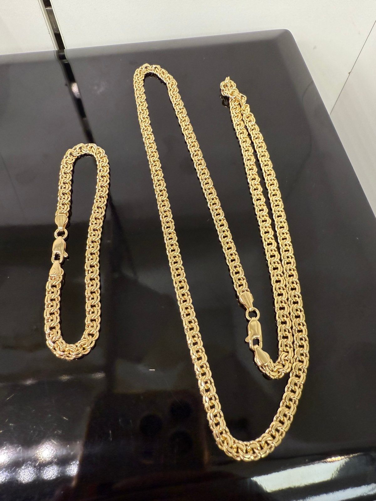 14k gouden cuban gourmet schakel ketting en armband, Ophalen of Verzenden, Nieuw, Goud, Goud