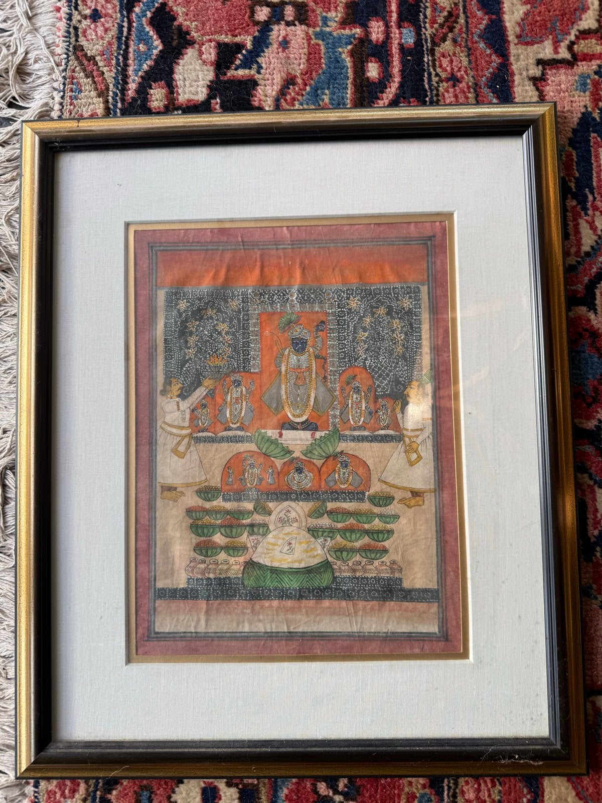 Antieke Indiase Pichwai schildering (52x43cm), Ophalen, India, Meerkleurig, Geschilderd