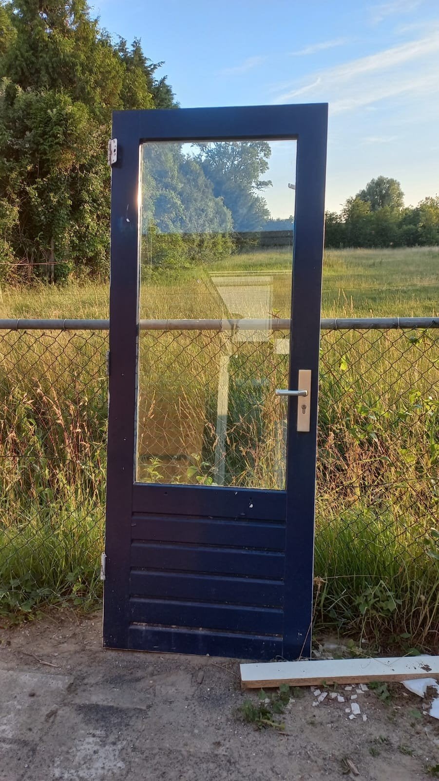 Hardhouten deur met glas, 212x83 cm, Ophalen, Gebruikt, 80 tot 100 cm, Buitendeur