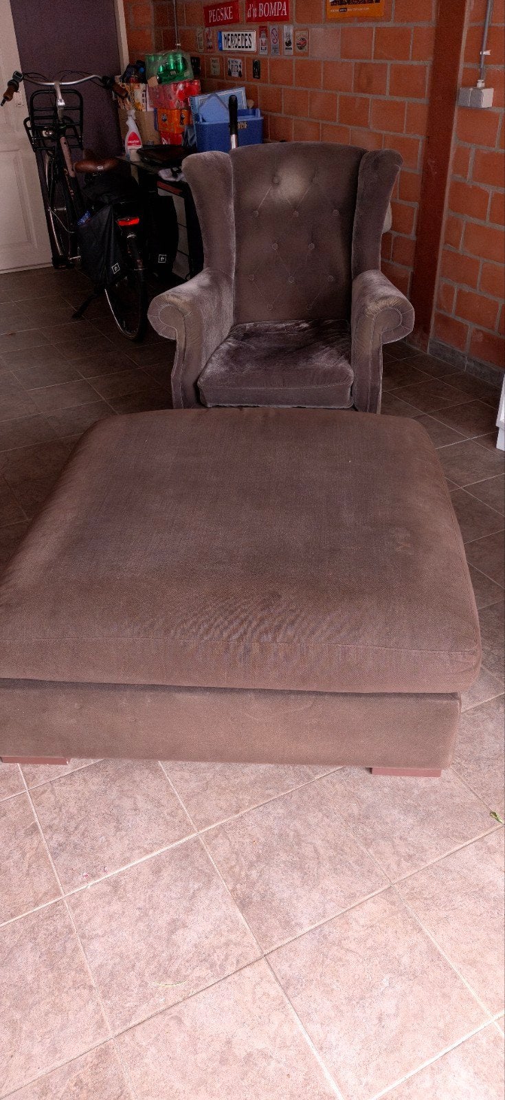 Fauteuil met poef, Ophalen, Gebruikt, 75 tot 100 cm, 50 tot 75 cm