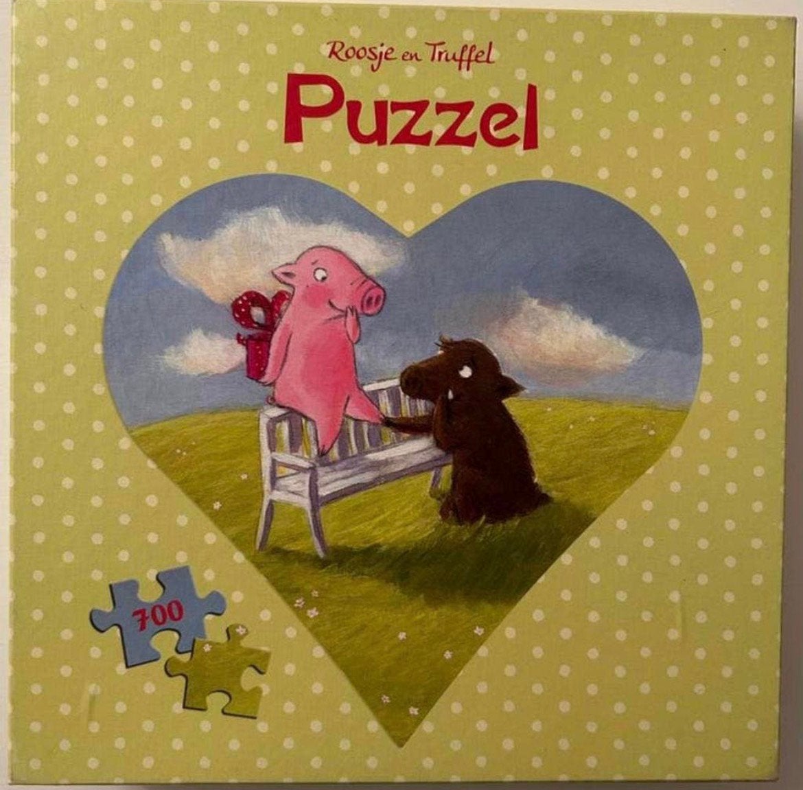 Leuke hartvormige puzzel van Roosje en Truffel 700 stukjes, Ophalen of Verzenden, 500 t/m 1500 stukjes, Zo goed als nieuw, Legpuzzel