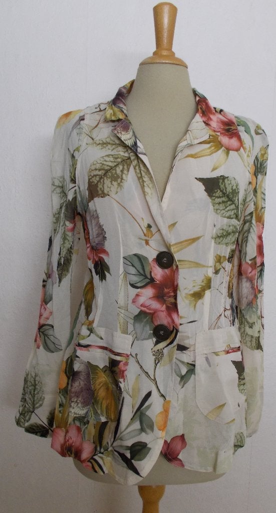 Prachtige print silk blouse/jasje van ML collections! 40, Verzenden, Zo goed als nieuw, Maat 38/40 (M), Meerkleurig