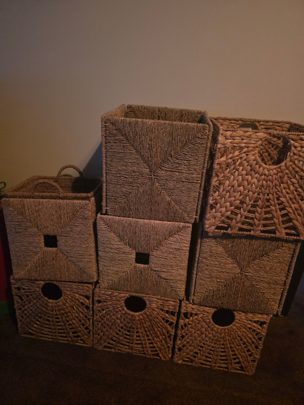 Set van 8 rieten manden - opbergmanden, Ophalen of Verzenden, Vierkant, Riet