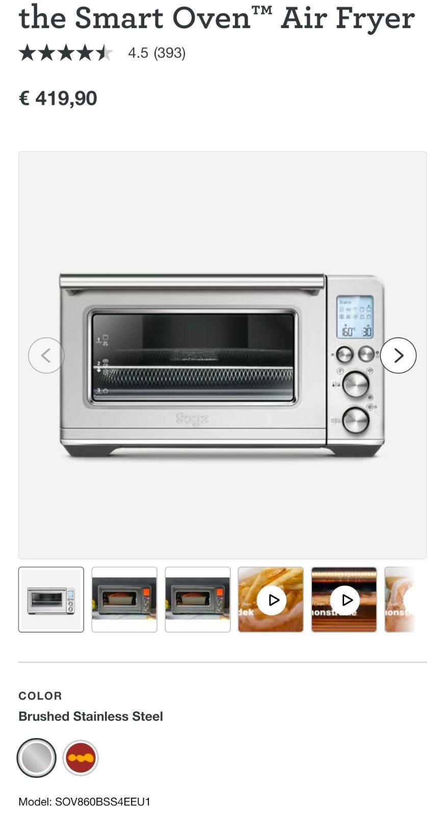 Sage smart oven air fryer, Ophalen, Minder dan 45 cm, Vrijstaand, Mini-oven