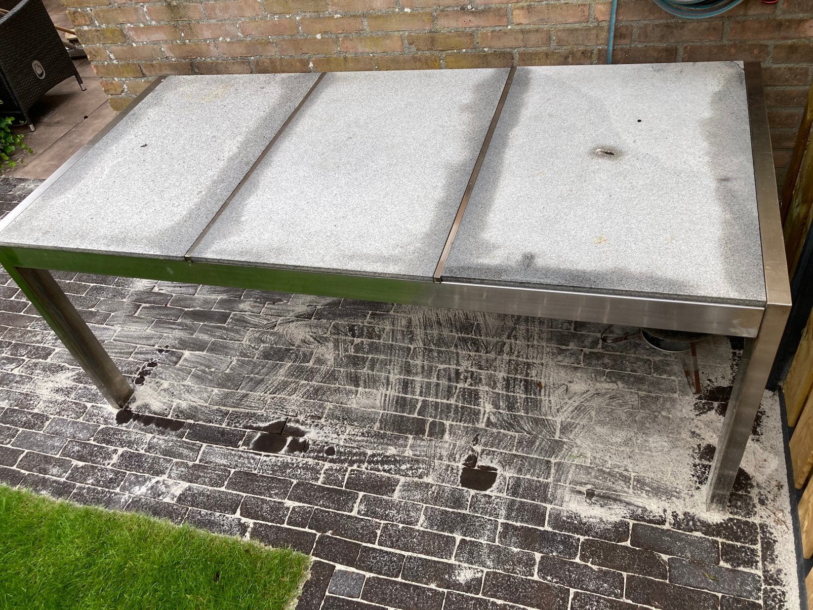 Tuintafel RVS tafel met granieten bladen 190 x 90 cm, Ophalen, Zo goed als nieuw, Rechthoekig, Rvs
