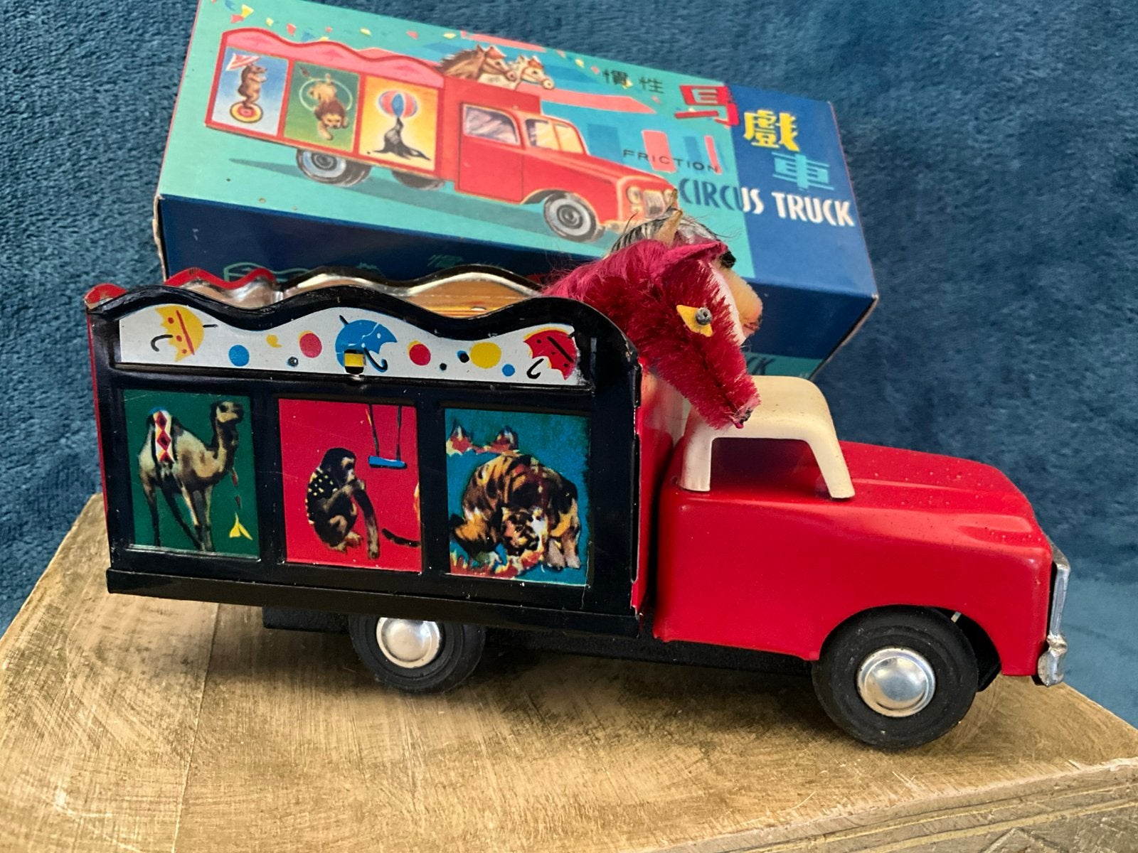 Antieke blikken circus truck onbespeeld in doos, Ophalen of Verzenden