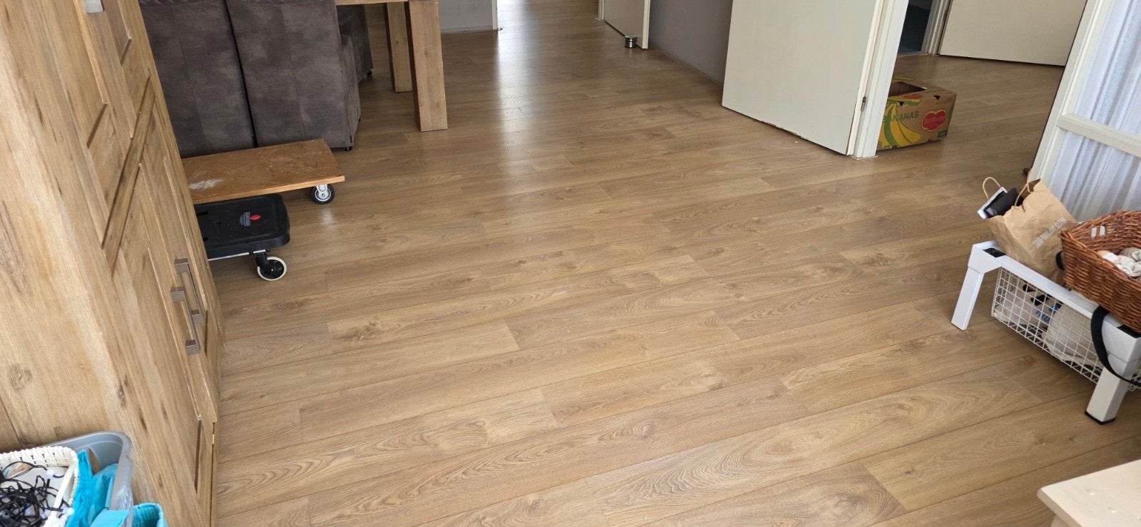 Klik laminaat licht eiken nerf structuur 45 m3 v4 groef, Ophalen, Gebruikt, 25 tot 50 m², Licht eiken