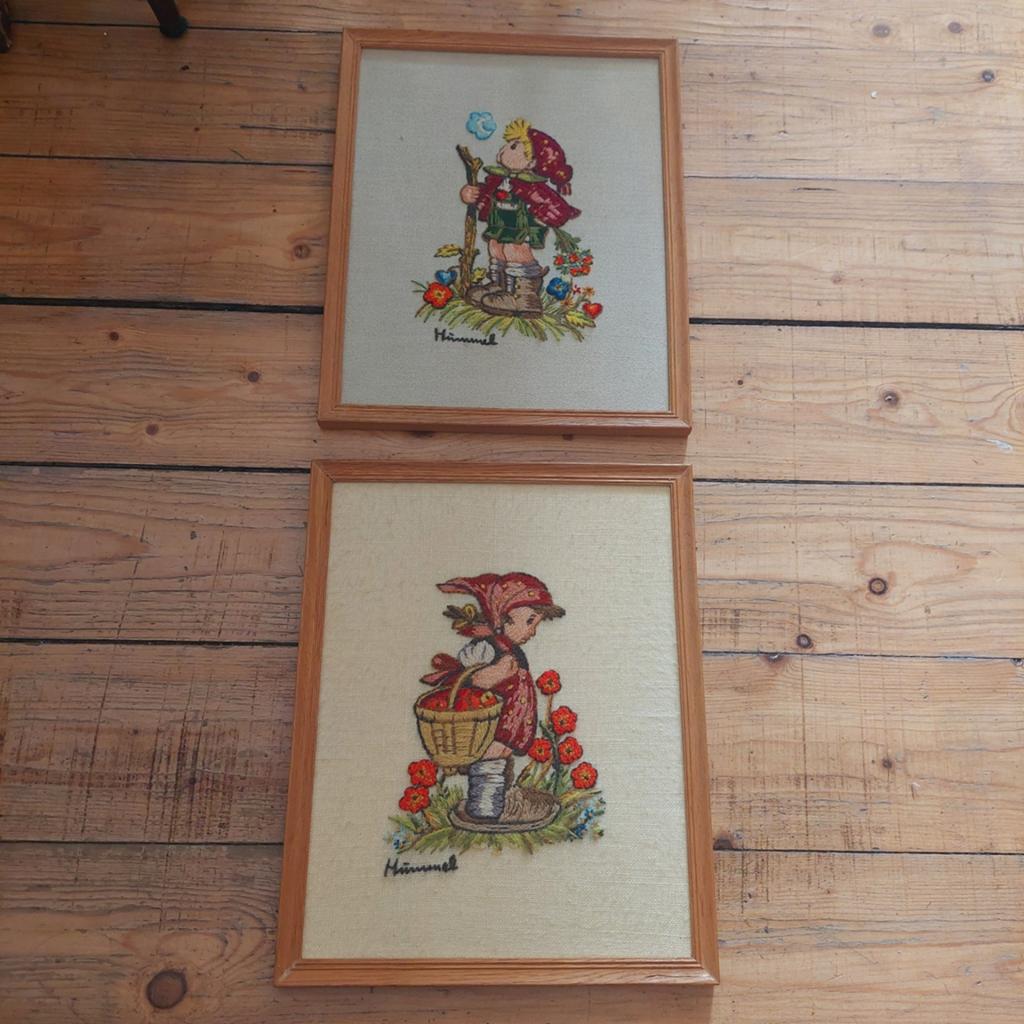 Lucky Vintage set van 2 Vintage hummel borduurwerkjes, Gebruikt, ., Ophalen of Verzenden, Wanddecoratie