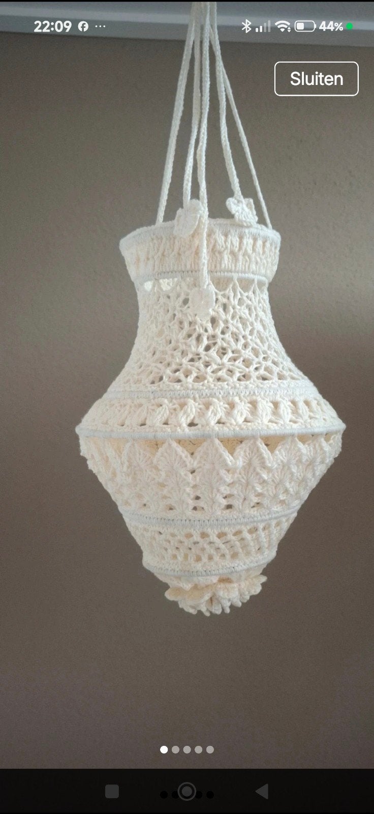 gehaakte katoenen kroonluchter - 55cm hoog, Huis en Inrichting, Boho, Handgemaakt, Uniek, Textiel, Overige fittingen, Ophalen of Verzenden